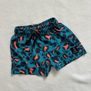Toddler Teal and Orange Leopard Swim Shorts